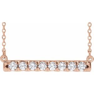 14K Rose 1/2 CTW Lab-Grown Diamond French-Set Bar 18″ Necklace