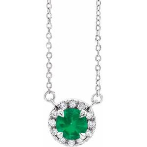 Natural Emerald And .03 Ctw Natural Diamond Necklace