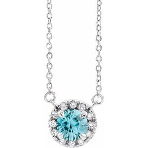 Natural Blue Zircon And .03 Ctw Natural Diamond Necklace