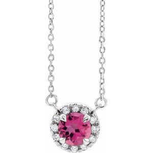 Natural Pink Tourmaline And 1/6 Ctw Natural Diamond Necklace