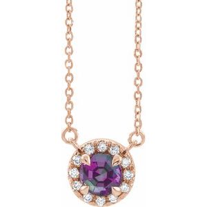 Lab-Grown Alexandrite And 1/6 Ctw Natural Diamond Necklace