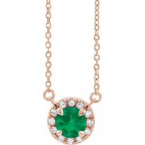 Lab-Grown Emerald And 1/6 Ctw Natural Diamond Necklace