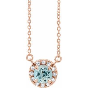 Natural Aquamarine And 1/6 Ctw Natural Diamond Necklace