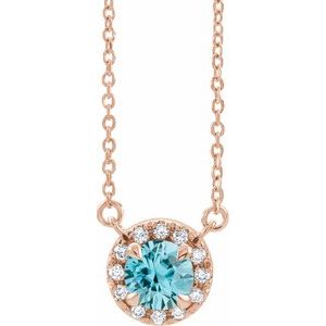 Natural Blue Zircon And 1/6 Ctw Natural Diamond Necklace