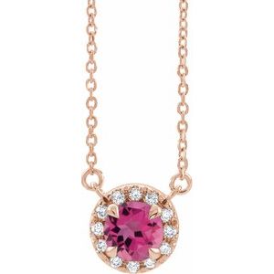 Natural Pink Tourmaline And 1/6 Ctw Natural Diamond Necklace