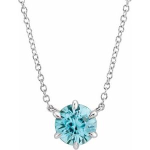 Natural Blue Zircon Solitaire Necklace