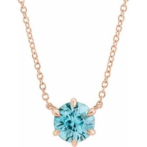 Natural Blue Zircon Solitaire Necklace