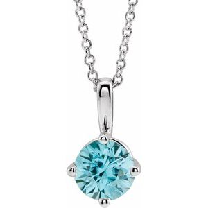 Platinum 6 mm Natural Blue Zircon Solitaire 16-18″ Necklace