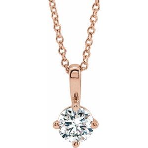 14K Rose 1/2 CT Natural Diamond Solitaire 16-18″ Necklace