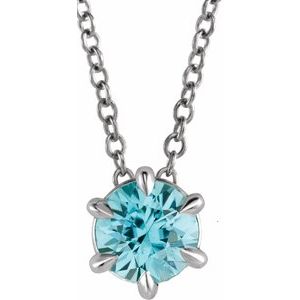 Platinum 6 mm Natural Blue Zircon Solitaire 16-18″ Necklace