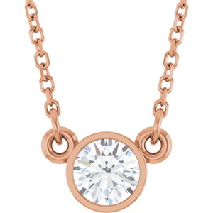 14K Rose 1/3 CT Natural Diamond Solitaire 18″ Necklace