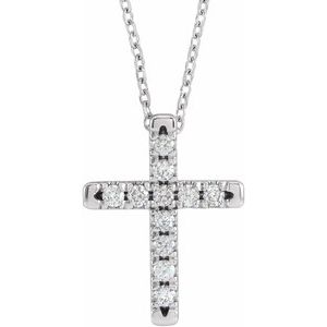 14K White 1/5 CTW Natural Diamond French-Set Cross 16-18″ Necklace