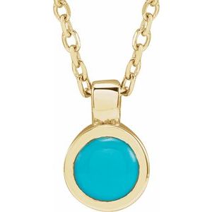 14K Yellow Natural Turquoise Bezel-Set 16-18″ Necklace