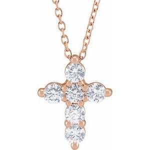 14K Rose 1/2 CTW Lab-Grown Diamond Cross 18″ Necklace