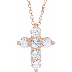 14K Rose 1 CTW Lab-Grown Diamond Cross 18″ Necklace