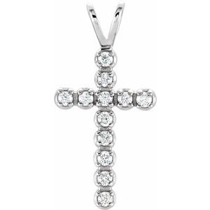 14K White 1/8 CTW  Lab-Grown Diamond Cross Pendant