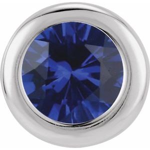 14K White 6 mm Imitation Blue Sapphire Pendant